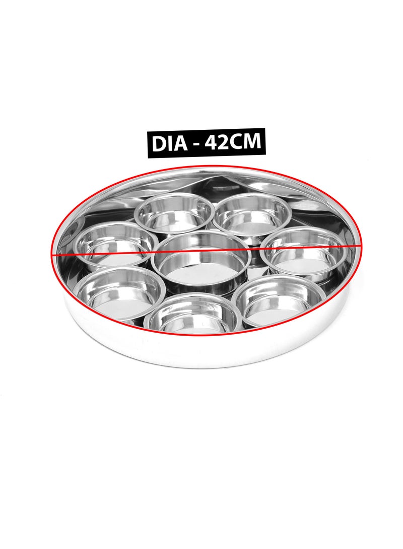 Stainless Steel Breakfast Tray 8 Bowl Sets With Stainless Steel Lid (42cm)