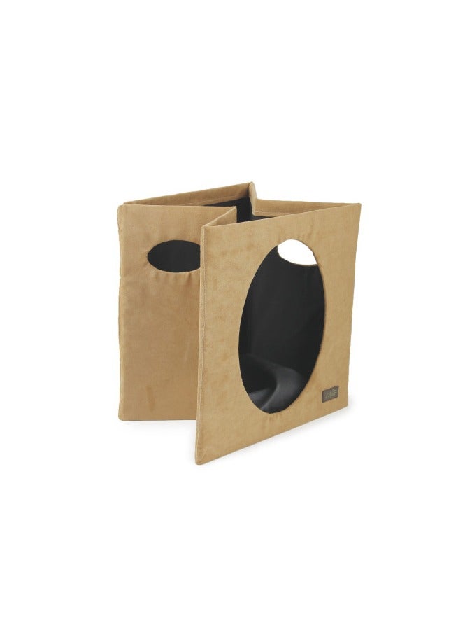 afp Cat House with Bed, Lambswool, 2 in 1 Cat Castle - Tan 35cm x 35cm x 35cm - Image 2