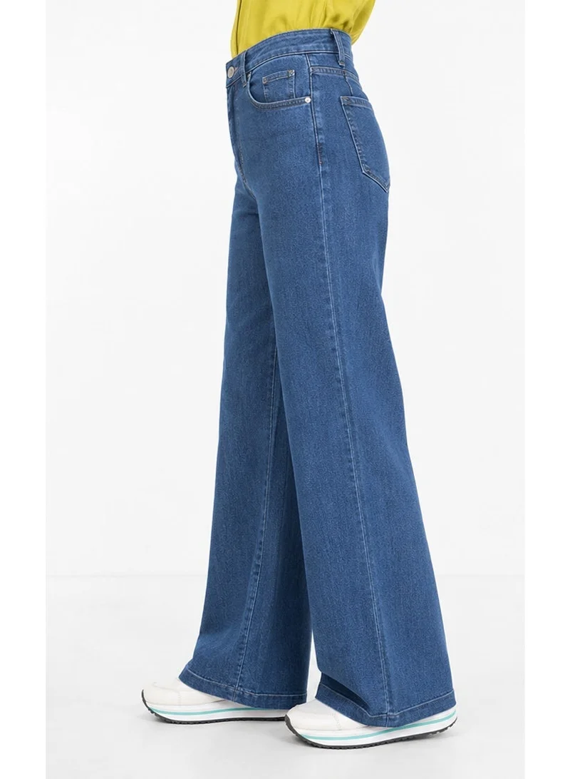 MissWhence  High Waist Wide Leg Jeans for Women – Medium Blue Denim Palazzo Pants - Navy for Women | Best Price UAE