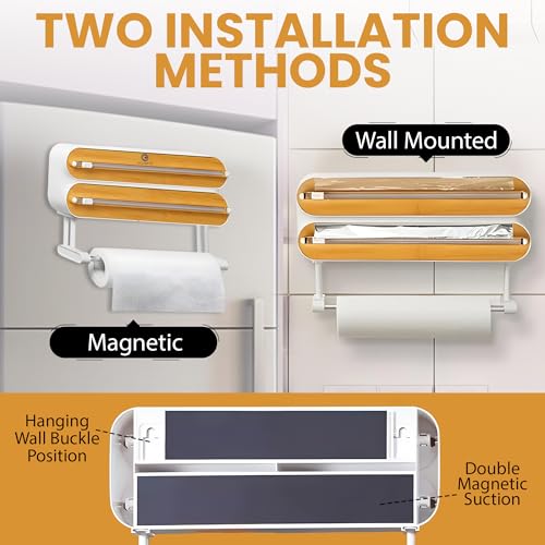 OCEANEVO 3-in-1 Magnetic Foil Paper Cutter and Holder, Cling Food Wrap Dispenser with Cutter, Kitchen Tissue Roll Holder | Wooden Design | 1-Year Warranty - Image 4