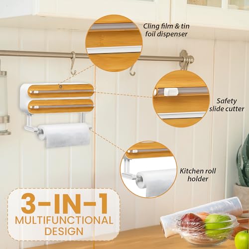 OCEANEVO 3-in-1 Magnetic Foil Paper Cutter and Holder, Cling Food Wrap Dispenser with Cutter, Kitchen Tissue Roll Holder | Wooden Design | 1-Year Warranty - Image 3