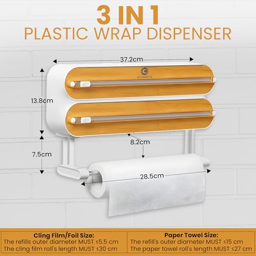 OCEANEVO 3-in-1 Magnetic Foil Paper Cutter and Holder, Cling Food Wrap Dispenser with Cutter, Kitchen Tissue Roll Holder | Wooden Design | 1-Year Warranty - Image 2