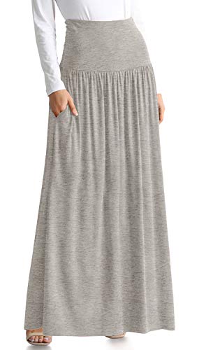 Simlu H Grey Skirts for Women Ankle Length Skirt Casual Long Skirt High Waisted Maxi Skirt Reg and Plus Size Skirt Long Skirt (Size Large, H Grey) - Image 1
