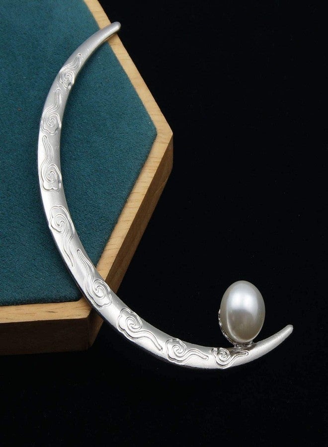 Ashkash 1Pcs Vintage Crescent Moon Hair Fork Pearl Alloy Hair Sticks for Women Chinese Half Moon Hair Bun Clip Hairpin Hair Accessories Hair Styling Tool - Silver - Image 1