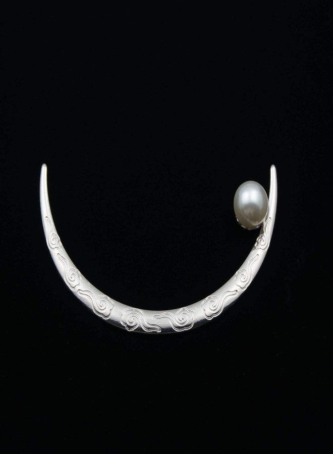 Ashkash 1Pcs Vintage Crescent Moon Hair Fork Pearl Alloy Hair Sticks for Women Chinese Half Moon Hair Bun Clip Hairpin Hair Accessories Hair Styling Tool - Silver - Image 3