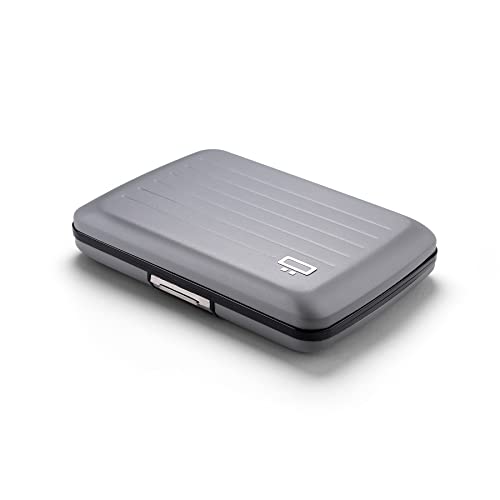 ÖGON -DESIGNS- Aluminum card holder with metal lock, RFID protection against fraud and demagnetization, compact wallet, Smart Case OSLO model (Matt paint Grey) - Image 1