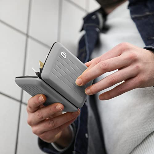 ÖGON -DESIGNS- Aluminum card holder with metal lock, RFID protection against fraud and demagnetization, compact wallet, Smart Case OSLO model (Matt paint Grey) - Image 3
