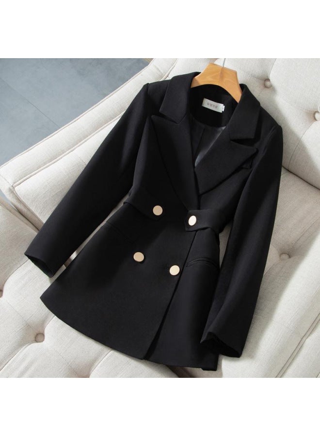 Lotus Collar Coat Women's New Spring And Autumn Waistline Popular British Style Western Style Shoulder Pad Double-breasted Small Suit 