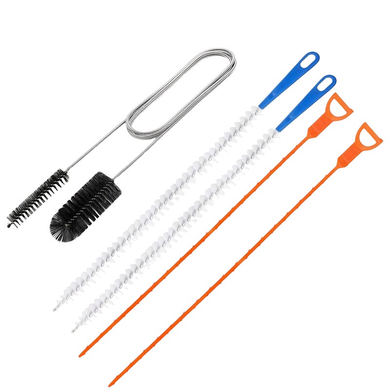 Drain Cleaning Brush 5-Piece Black And Blue Set - Easy-Grip Handle Flexible Brush Heads Pipe Cleaning Brush for Home Kitchen Sink Bathroom Drain Maintenance - Image 1