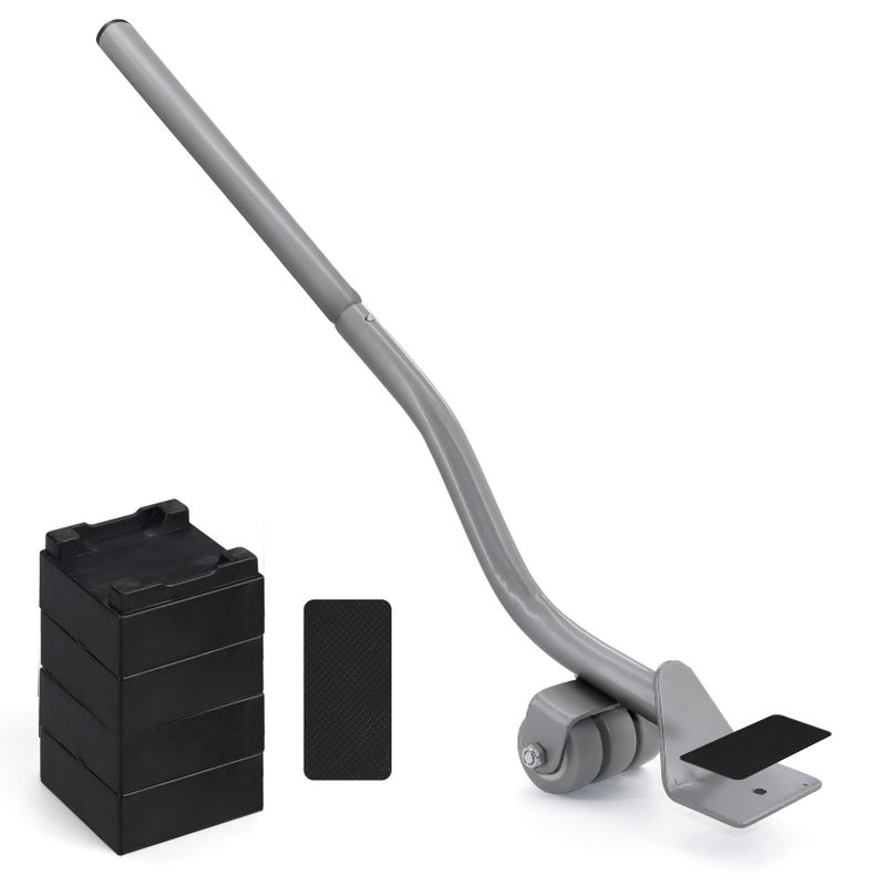 VIOBEPASS Furniture Lifter Tool, Appliance Furniture Metal Lifters for Heavy Furniture Movers Sliders Wheels Easily Safe to Move Sofa Refrigerator Washing Machine (1 Lifter Tool 4 Raise Blocks) Grey - Image 1