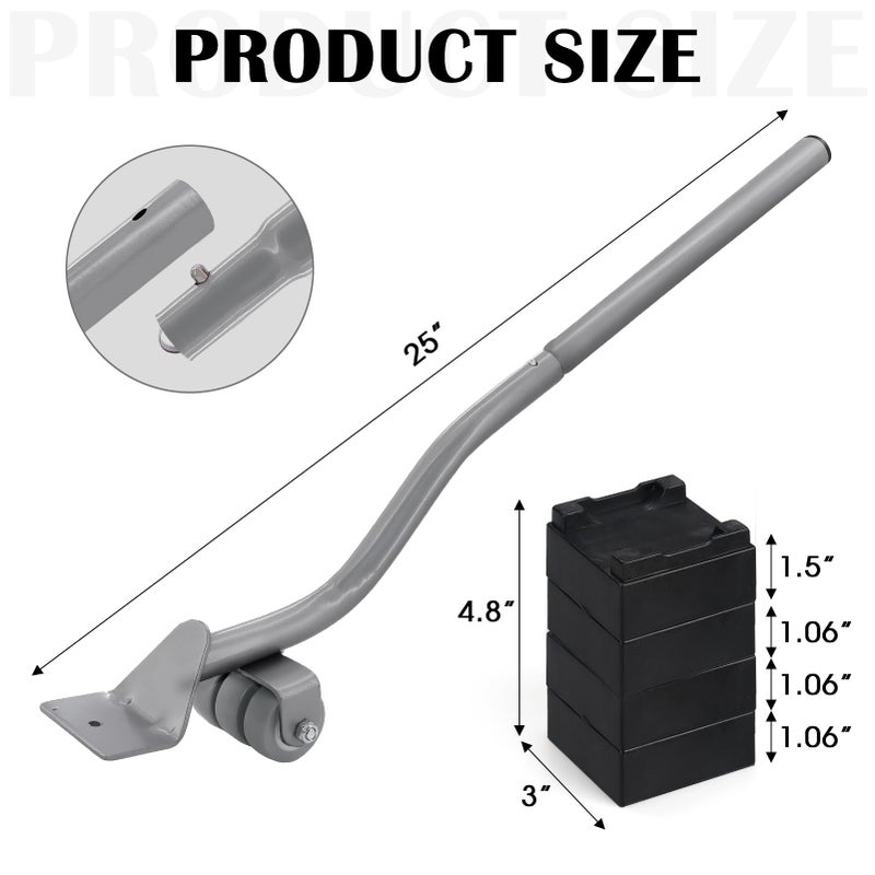 VIOBEPASS Furniture Lifter Tool, Appliance Furniture Metal Lifters for Heavy Furniture Movers Sliders Wheels Easily Safe to Move Sofa Refrigerator Washing Machine (1 Lifter Tool 4 Raise Blocks) Grey - Image 3