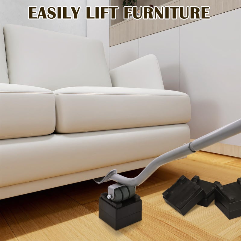 VIOBEPASS Furniture Lifter Tool, Appliance Furniture Metal Lifters for Heavy Furniture Movers Sliders Wheels Easily Safe to Move Sofa Refrigerator Washing Machine (1 Lifter Tool 4 Raise Blocks) Grey - Image 4