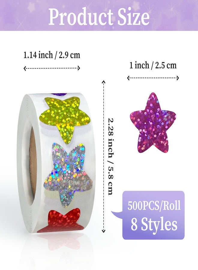 Imeepa Star Stickers for Kids Reward, 500PCS 1 Inch Foil Shiny Glitter Star Stickers for DIY, Crafts, Birthday Party, Envelope Seal, School and Classroom Teacher Supplies, 8 Colors - Image 2