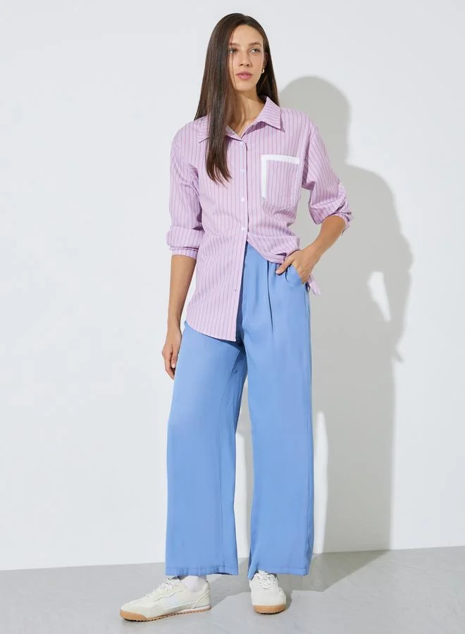 Styli Lilac Striped Longline Shirt