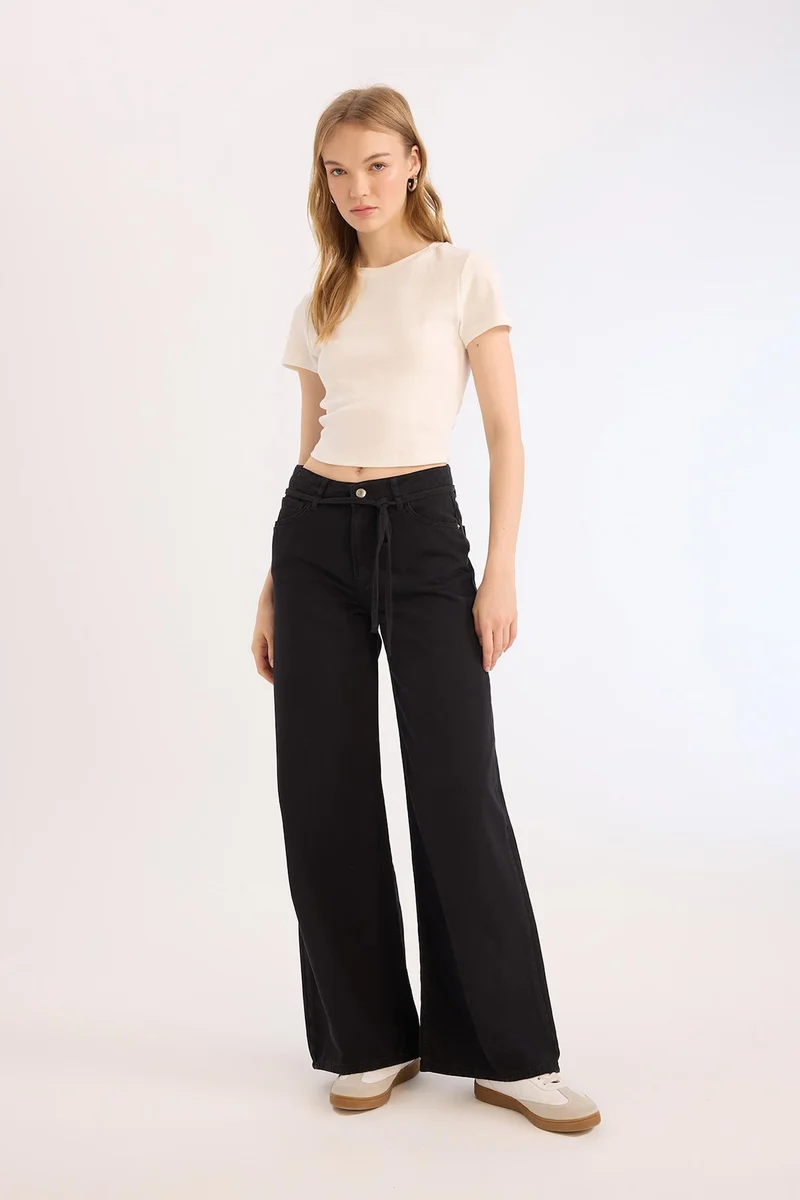 Defacto Wide Leg High Waist Gabardine Trousers
