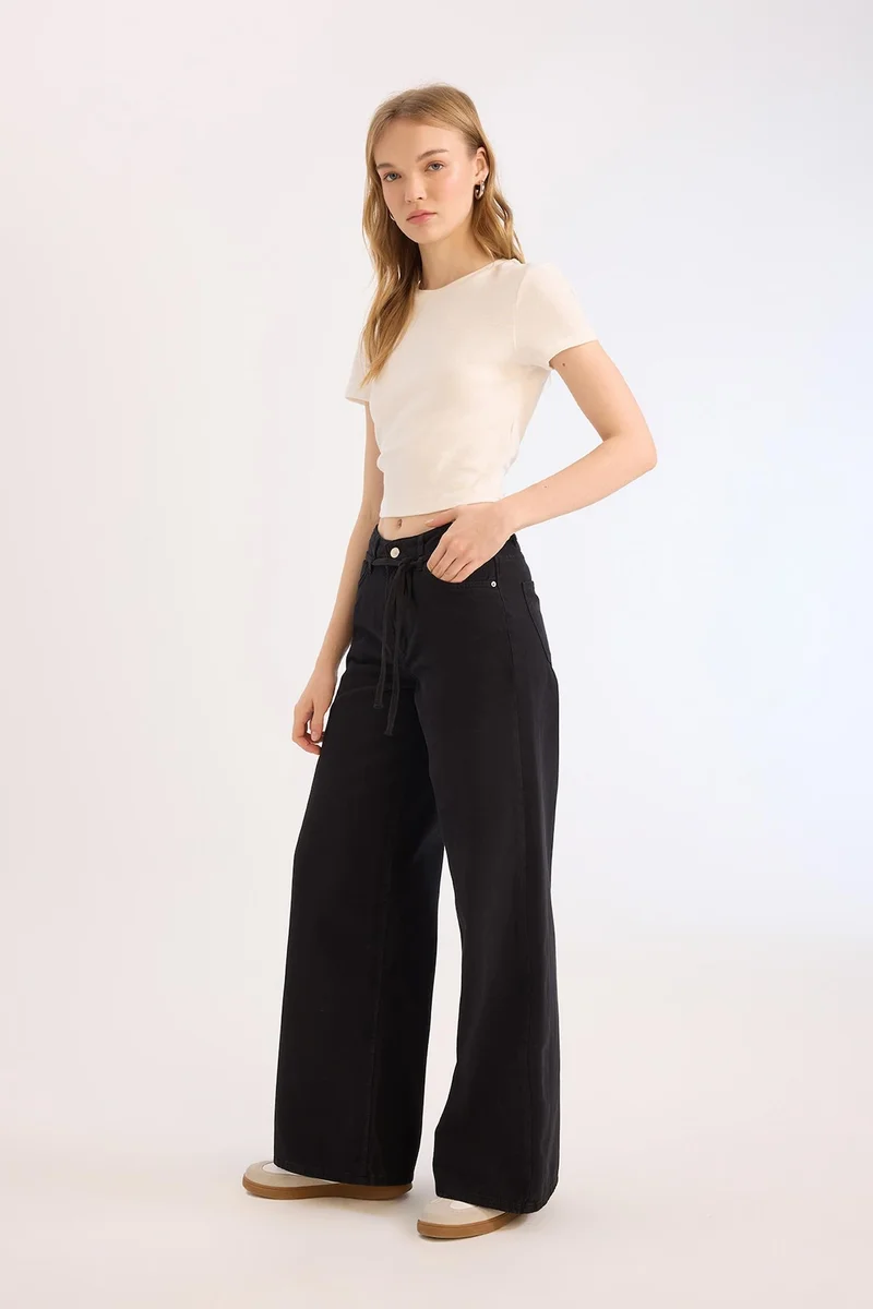 Defacto Wide Leg High Waist Gabardine Trousers