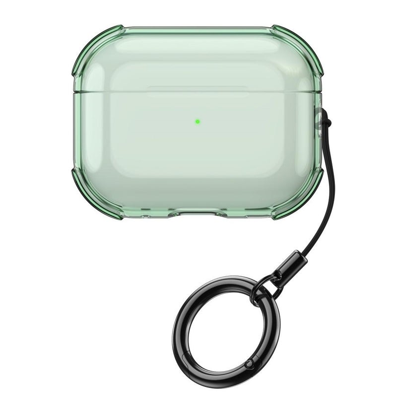 For AirPods 2 / 1 Simple Transparent Soft Shell TPU Earphone Protective Cover with Ring Rope(Transparent Green)