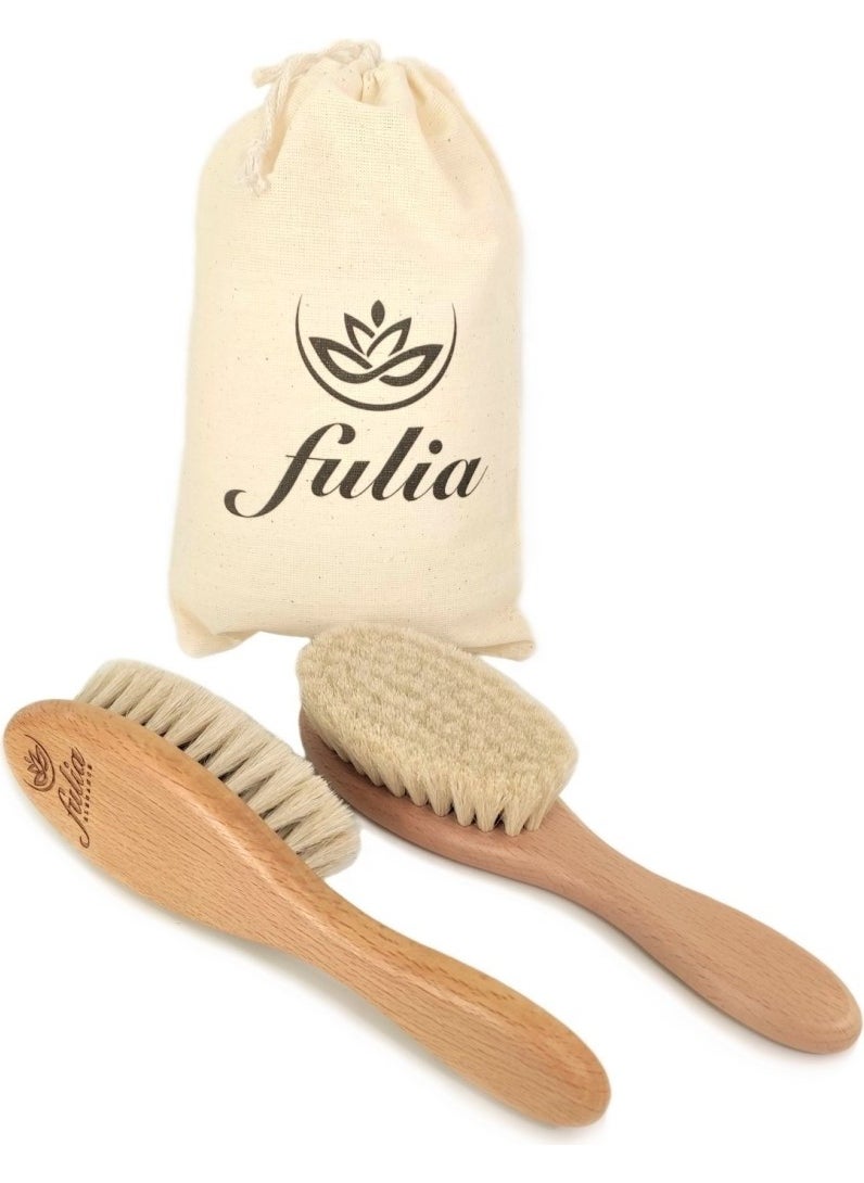 Fulia Natural Goat Hair Baby Hair Brush and Natural Wooden Comb Set of 2  - Image 4