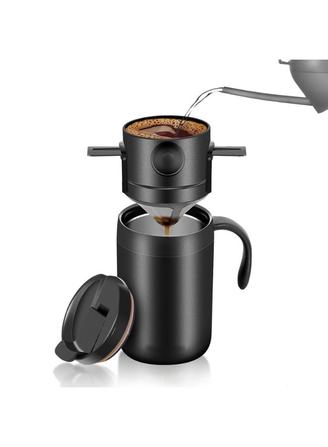 هومستر كوب سفر من الفولاذ المقاوم للصدأ مع مصفاة فرنسية وغطاء تقطير - طقم كوب قهوة محمول وصانع قهوة تقطير للمشروبات الساخنة/الباردة، للمنزل والمكتب والسيارة - Image 1