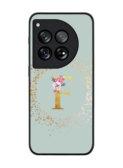 Rugged Black edge case for OnePlus 12R / OnePlus Ace 3 5G, Slim fit Soft Cover Custom Monogram Initial Letter Floral Pattern Alphabet - F (Light Grey)
