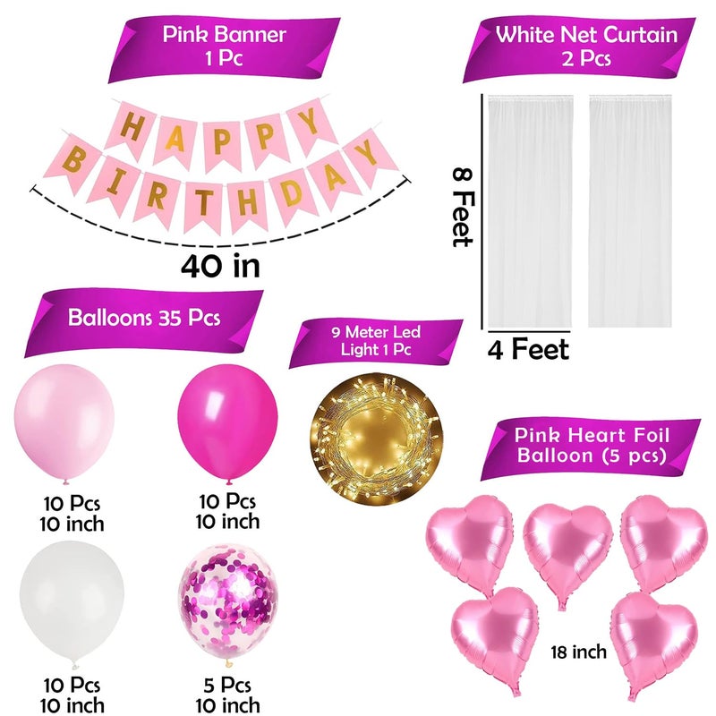 Party Propz Party Propz Birthday Decoration Items 44 PcsHappy Birthday Decoration Kit For Girls Happy Birthday BannerCardstock Happy Birthday Balloons for Decorations Items Pink Pastel Balloons - Image 2