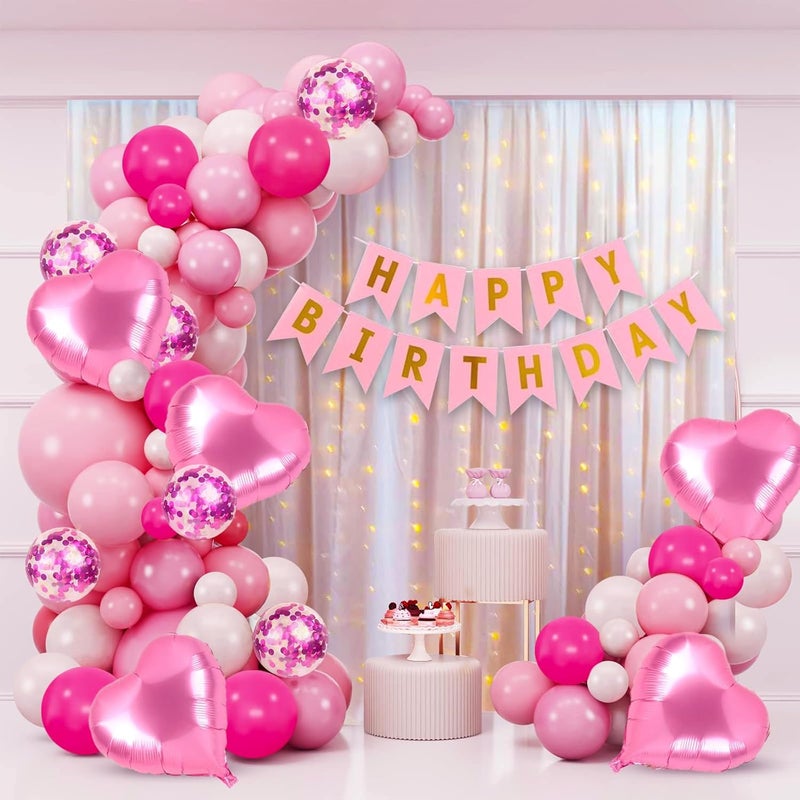 Party Propz Party Propz Birthday Decoration Items 44 PcsHappy Birthday Decoration Kit For Girls Happy Birthday BannerCardstock Happy Birthday Balloons for Decorations Items Pink Pastel Balloons - Image 1