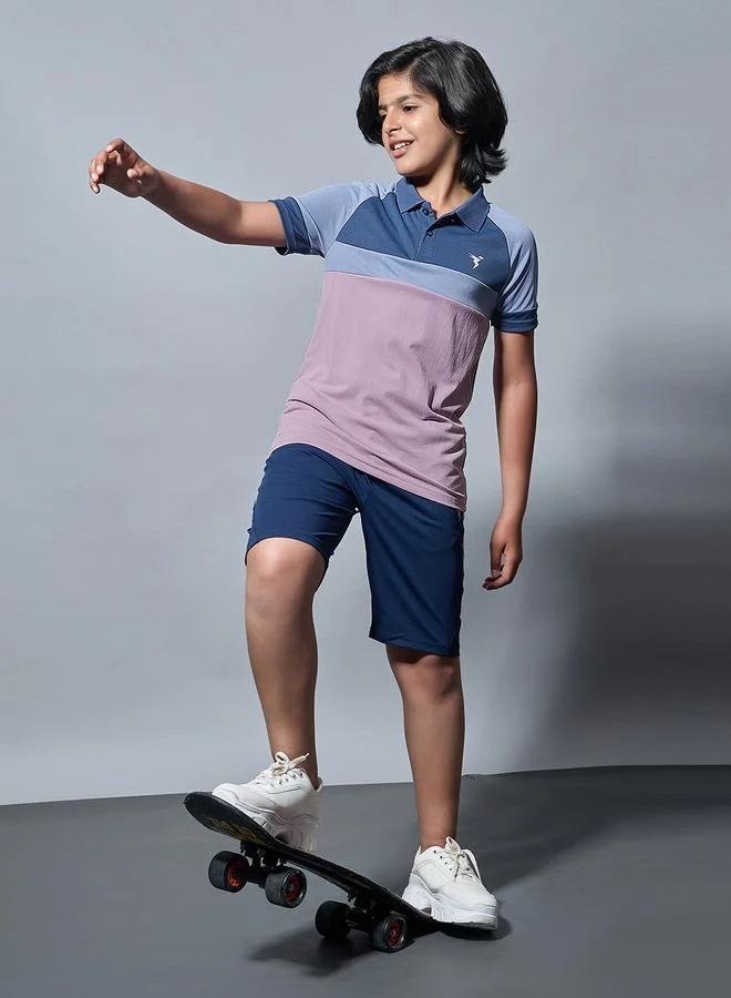 تكنوسبورت Technosport Boys Color Block Slim Fit Polo Sports T-Shirt