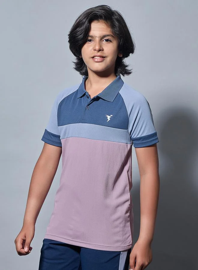 تكنوسبورت Technosport Boys Color Block Slim Fit Polo Sports T-Shirt