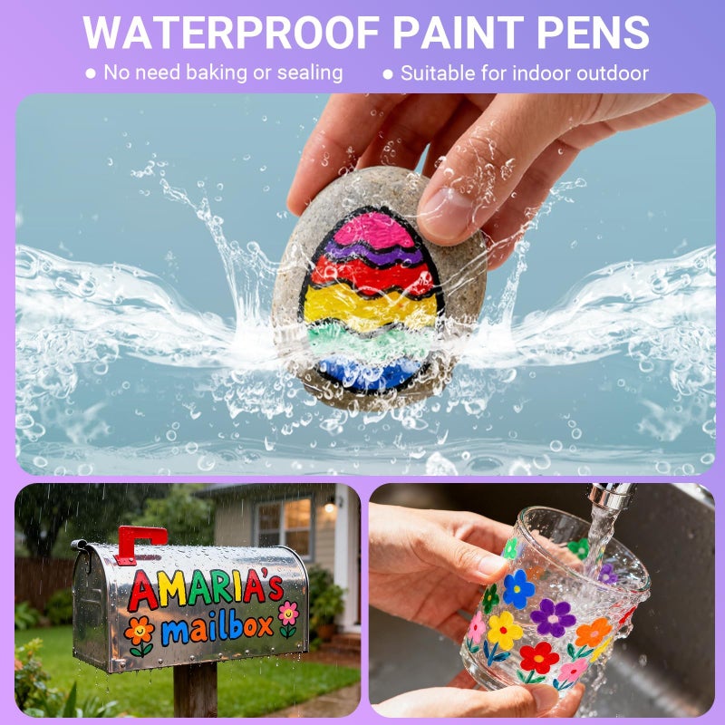 APOGO Paint Pens Paint Markers on Almost Anything Never Fade Quick Dry and Permanent, Oil-Based Waterproof Paint Marker Pen Set for Rocks Painting, Wood, Fabric, Plastic, Canvas, Pumpkins, Mugs, DIY Craft - Image 3