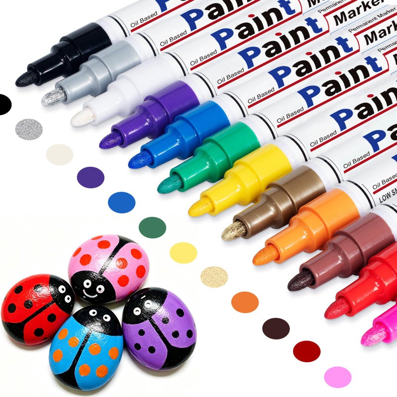 APOGO Paint Pens Paint Markers on Almost Anything Never Fade Quick Dry and Permanent, Oil-Based Waterproof Paint Marker Pen Set for Rocks Painting, Wood, Fabric, Plastic, Canvas, Pumpkins, Mugs, DIY Craft - Image 1