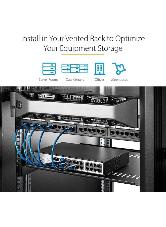 1U Server Rack Shelf - Universal Vented Rack Mount Cantilever Tray for 19" Network Equipment Rack & Cabinet - Heavy Duty Steel - Weight Capacity 50lb/23kg - 10" Deep, Black - Image 5