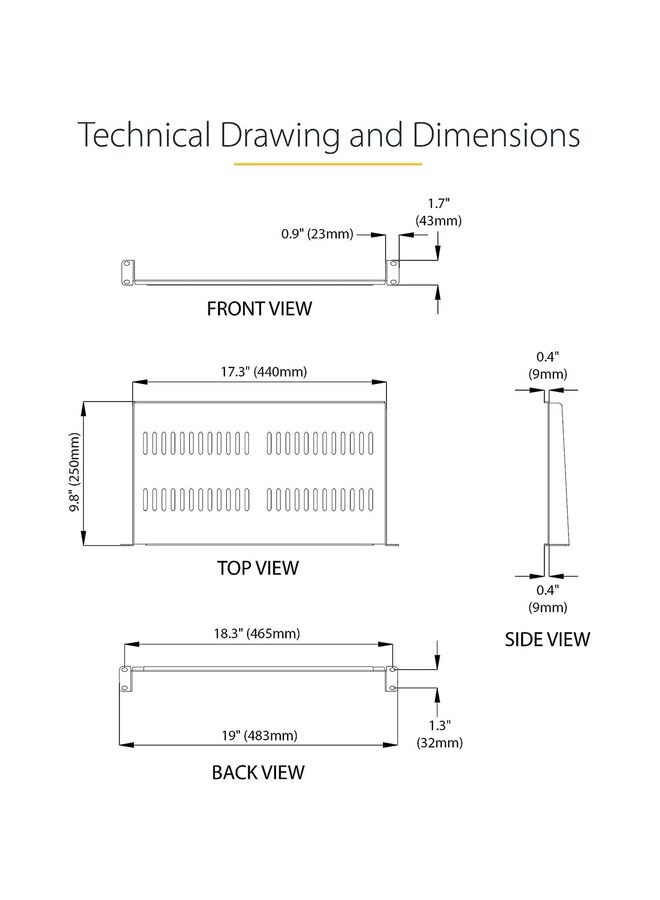 1U Server Rack Shelf - Universal Vented Rack Mount Cantilever Tray for 19" Network Equipment Rack & Cabinet - Heavy Duty Steel - Weight Capacity 50lb/23kg - 10" Deep, Black - Image 3