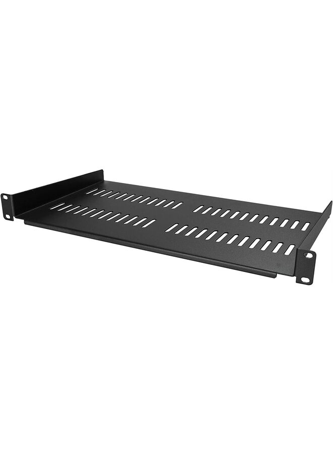 1U Server Rack Shelf - Universal Vented Rack Mount Cantilever Tray for 19" Network Equipment Rack & Cabinet - Heavy Duty Steel - Weight Capacity 50lb/23kg - 10" Deep, Black - Image 1