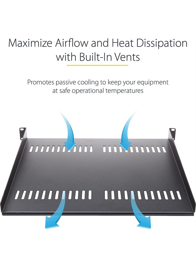 1U Server Rack Shelf - Universal Vented Rack Mount Cantilever Tray for 19" Network Equipment Rack & Cabinet - Heavy Duty Steel - Weight Capacity 50lb/23kg - 10" Deep, Black - Image 2