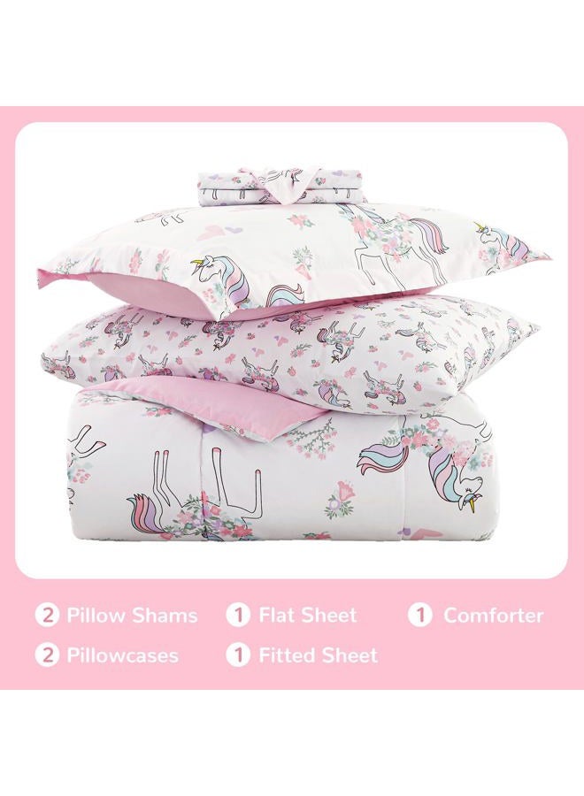 Viviland Kids Full Bedding Sets for Girls, Soft Full Comforter Set with Sheets, 7 Pieces Microfiber Bed in a Bag, White Unicorn - Image 2