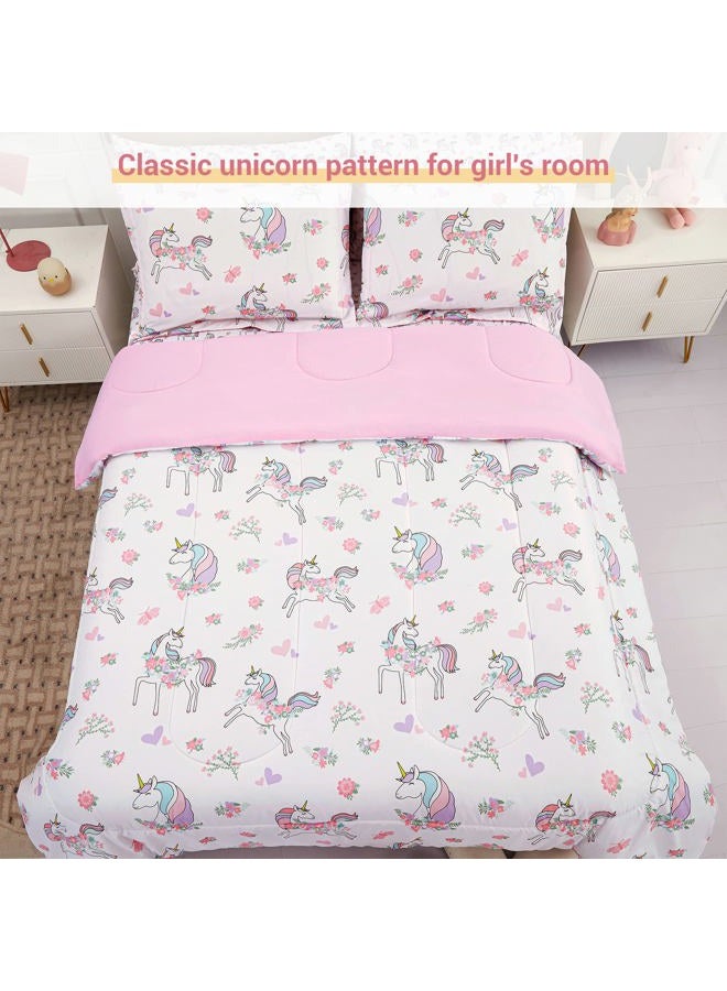 Viviland Kids Full Bedding Sets for Girls, Soft Full Comforter Set with Sheets, 7 Pieces Microfiber Bed in a Bag, White Unicorn - Image 5