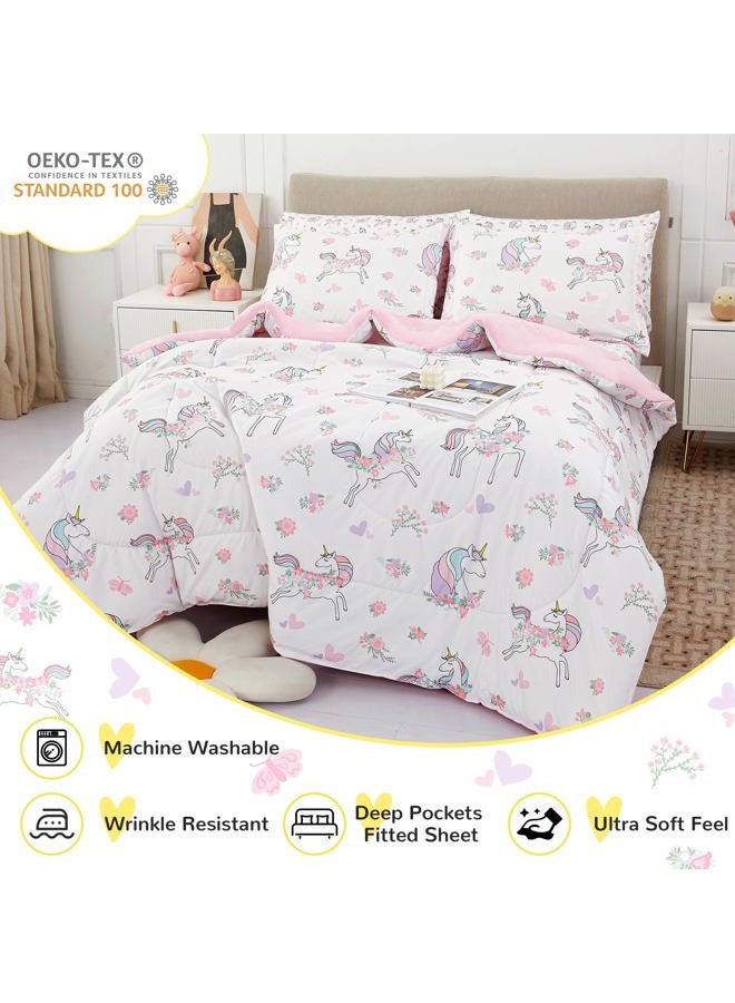 Viviland Kids Full Bedding Sets for Girls, Soft Full Comforter Set with Sheets, 7 Pieces Microfiber Bed in a Bag, White Unicorn - Image 4