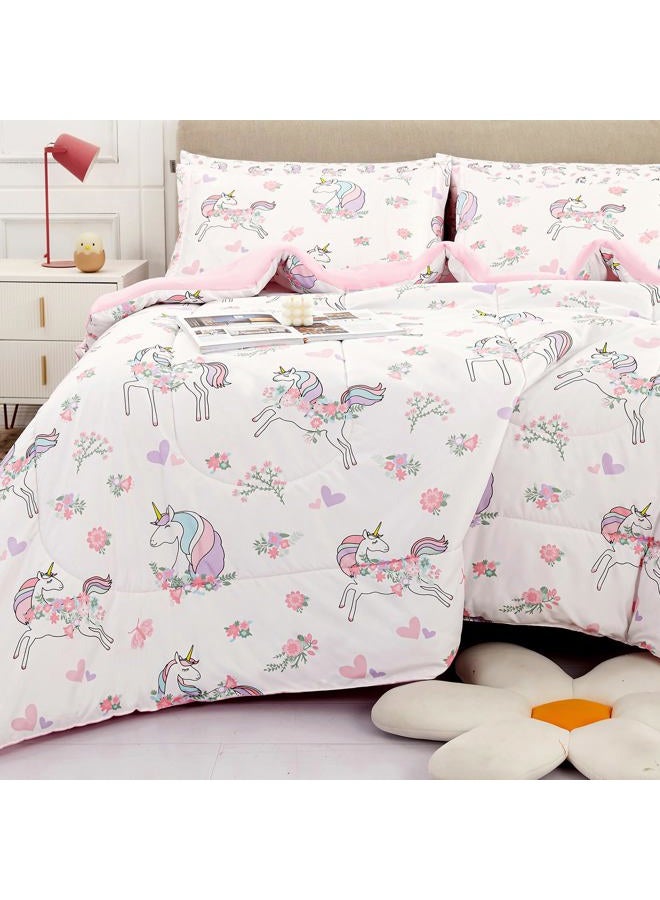 Viviland Kids Full Bedding Sets for Girls, Soft Full Comforter Set with Sheets, 7 Pieces Microfiber Bed in a Bag, White Unicorn - Image 1