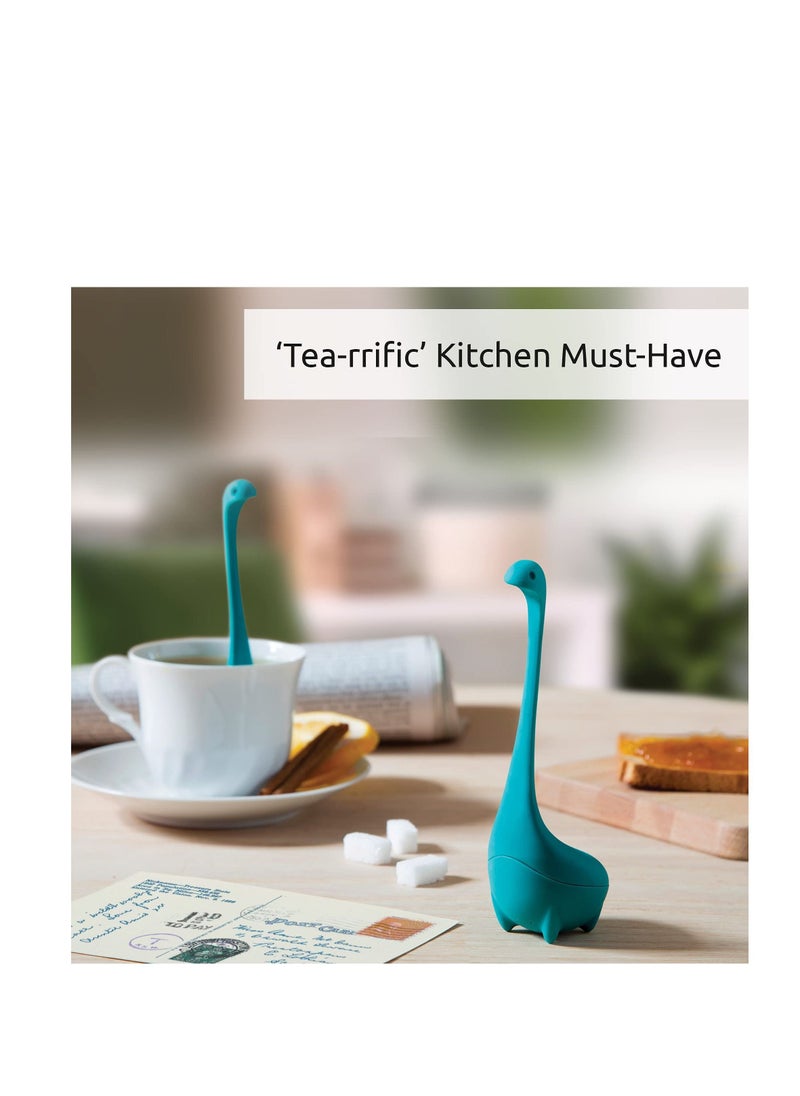 SYOSI - Baby Loose Leaf Tea Infuser, Cute Tea Infuser Strainer, Tea Leak Filter, Cute Tea Gifts - Long Handle Neck, Ball Body Lake Monster Silicone Tea Infuser for Herbal Tea - Image 1
