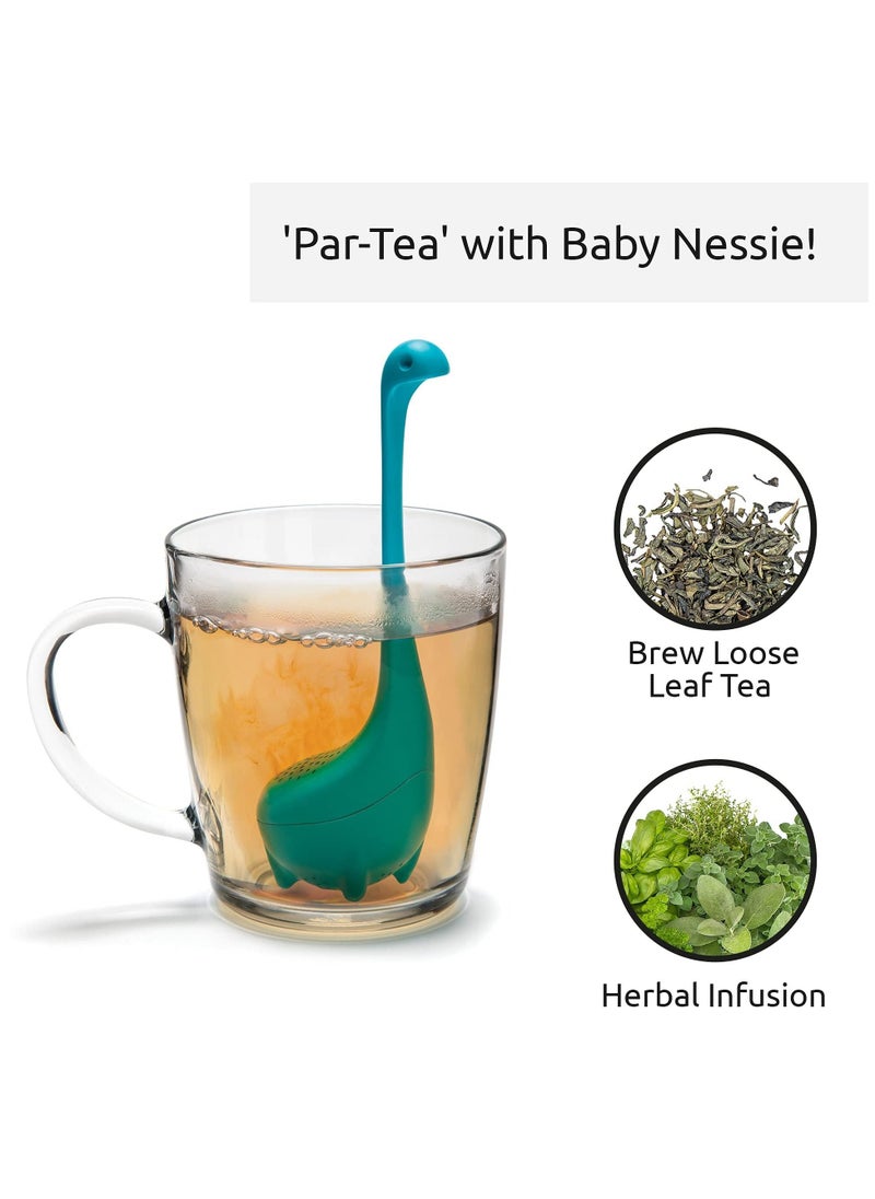 SYOSI - Baby Loose Leaf Tea Infuser, Cute Tea Infuser Strainer, Tea Leak Filter, Cute Tea Gifts - Long Handle Neck, Ball Body Lake Monster Silicone Tea Infuser for Herbal Tea - Image 1