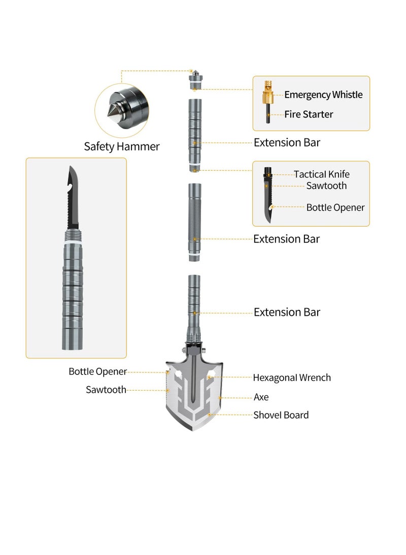 SOLARAE Folding Shovel - Camping Shovel, 23 in 1 Survival Gear and Supplies, Multifunctional Cleaning Shovel, Camping Essentials for Hiking, Camping, Gardening, Dredging, Metal Detecting,Car Emergency - Image 2