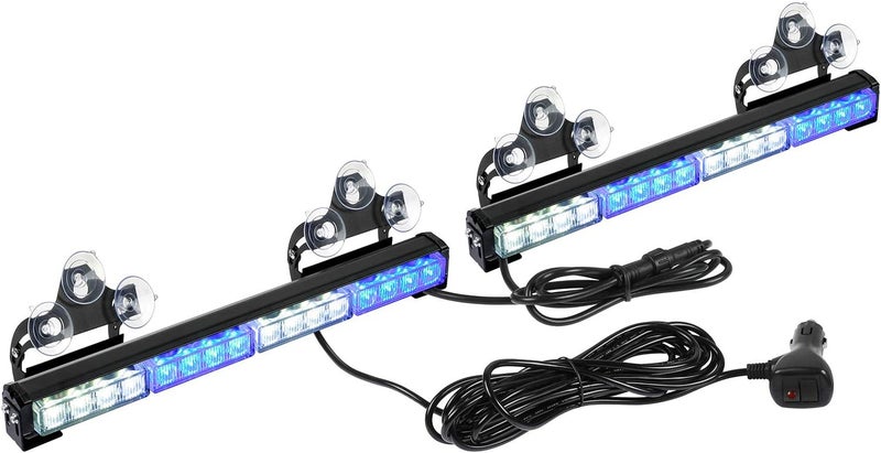 ASPL 2x16.8 inch Emergency Flashing LED Traffic Advisor Strobe Light Bar - 32 LED, 26 Flash Patterns, Blue/White - Image 1