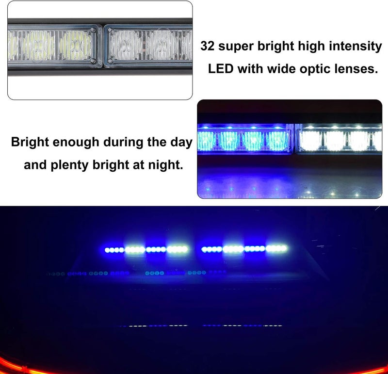 ASPL 2x16.8 inch Emergency Flashing LED Traffic Advisor Strobe Light Bar - 32 LED, 26 Flash Patterns, Blue/White - Image 3