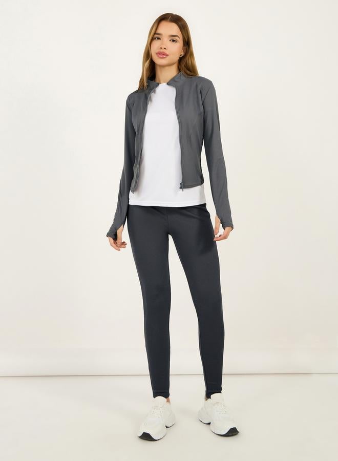 Styli Rib Textured Thumbhole Detail Zip Up Jacket  - Image 2
