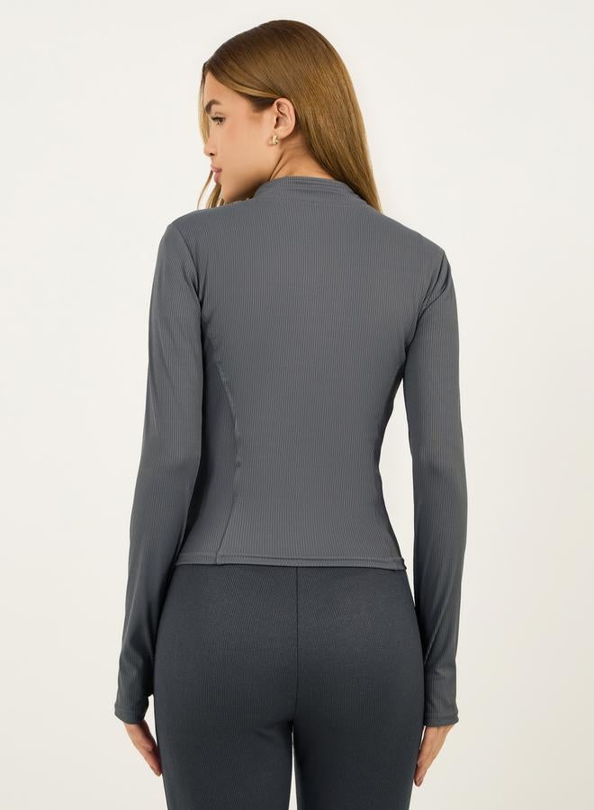 Styli Rib Textured Thumbhole Detail Zip Up Jacket  - Image 4