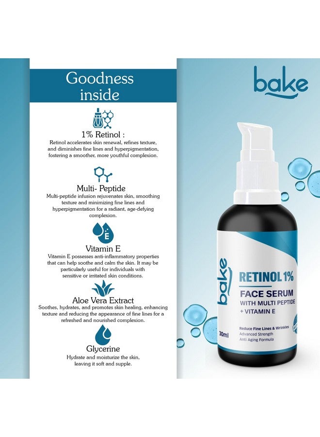 BAKE 1% Retinol Face Serum with Multi Peptides for Anti Aging,Reduces Fine Lines & Wrinkles | Advanced Strength Serum | 30ml (30.00 ml, 1% Retinol) - Image 4