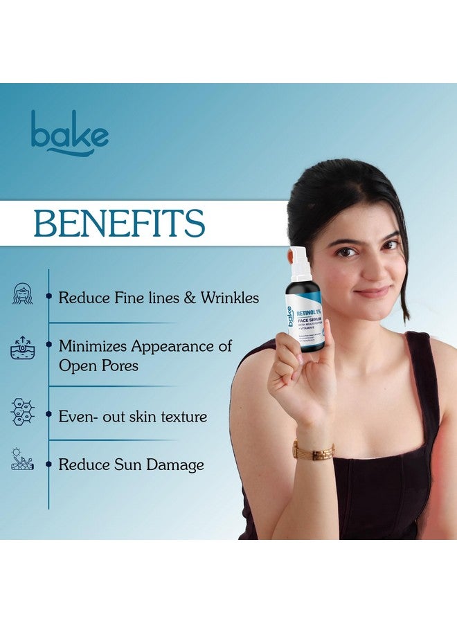 BAKE 1% Retinol Face Serum with Multi Peptides for Anti Aging,Reduces Fine Lines & Wrinkles | Advanced Strength Serum | 30ml (30.00 ml, 1% Retinol) - Image 2