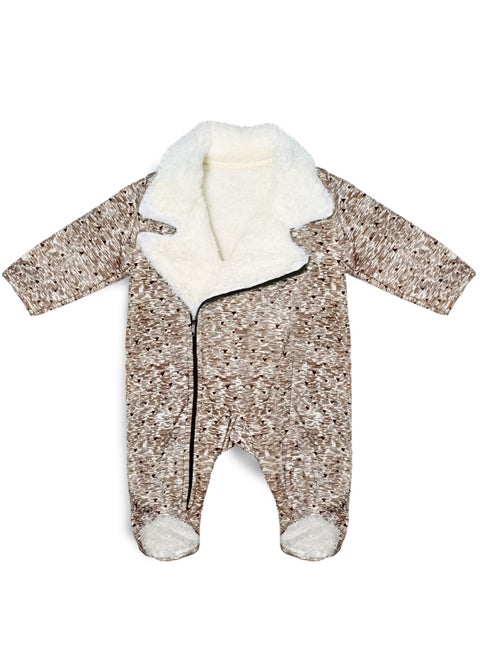 Baby jumpsuit with a collar, lined with fur on the inside, and a side zipper