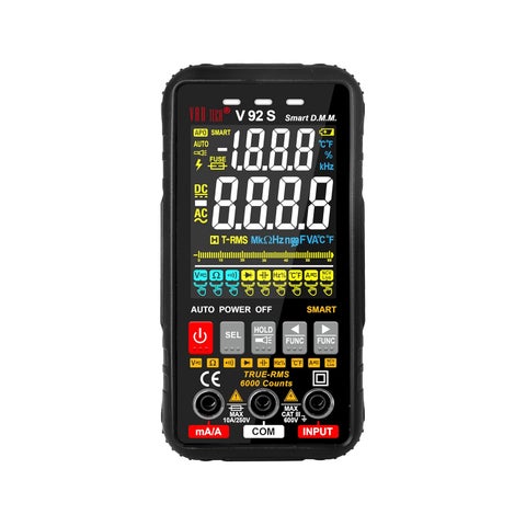 VAR TECH V 92 S Smart Digital Multimeter True RMS Fully Auto 6000 Counts HD Display 600 V AC DC 10 A AC DC Resistance Frequency Continuity Capacitance Temperature tests with NCV