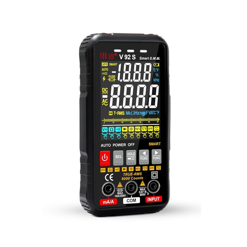 VAR TECH V 92 S Smart Digital Multimeter True RMS Fully Auto 6000 Counts HD Display 600 V AC DC 10 A AC DC Resistance Frequency Continuity Capacitance Temperature tests with NCV